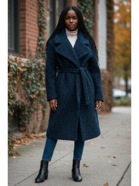 VINTAGE Blue Chenille Wrap Coat Ladies Plus Size 1X
